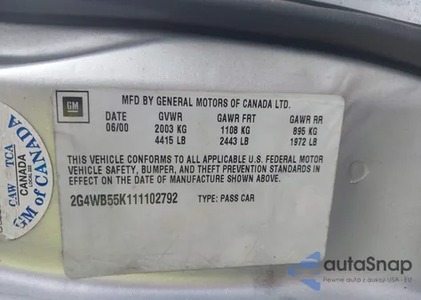 2001 Buick Regal Ls from USA, damaged, VIN 2G4WB55K111102792